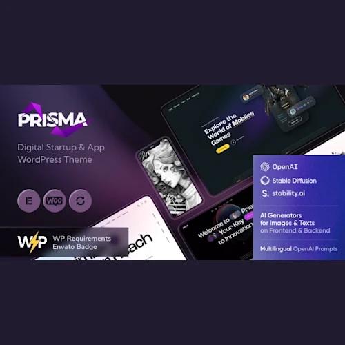 Prisma Digital Startup & App WordPress Theme with AI Integration