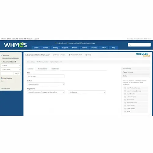 WHMCS Advanced Menu Manager